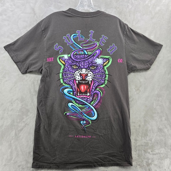 Sullen Art Collective Other - Sullen Mens Medium T-Shirt Gray Purple Anti Panther Neon Graphic Tattoo Art Tee
